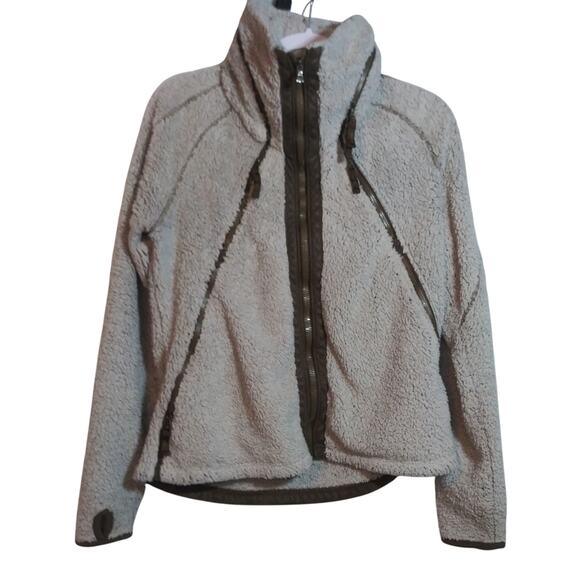 Kuhl Women's Flight Jacket Fleece Tan Stone Leather Trim Outdoor Size L - Picture 2 of 13
